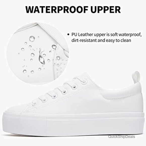 PU Leather Platform Sneakers with Non-Slip Sole for Walking - Picture 5 of 7